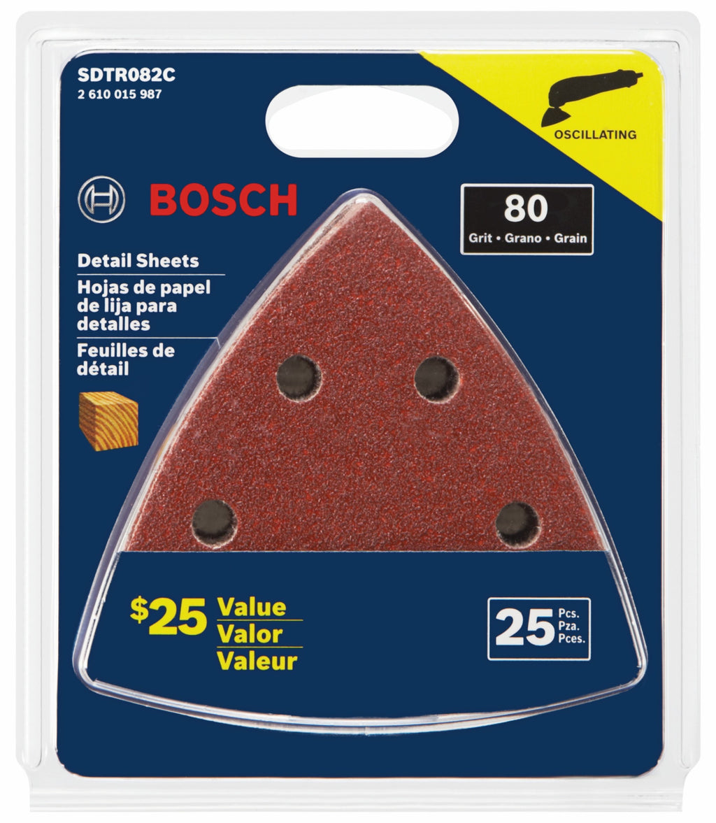 Bosch SDTR082C 25 pc. 3-3/4 In. 80 Grit Detail Sanding Sheets for Wood