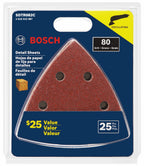 Bosch SDTR082C 25 pc. 3-3/4 In. 80 Grit Detail Sanding Sheets for Wood