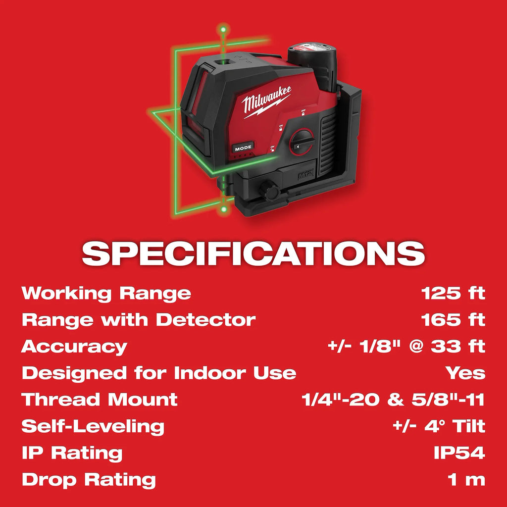 Milwaukee M12 Green Cross Line & Plumb Points Laser Kit | 3622-21