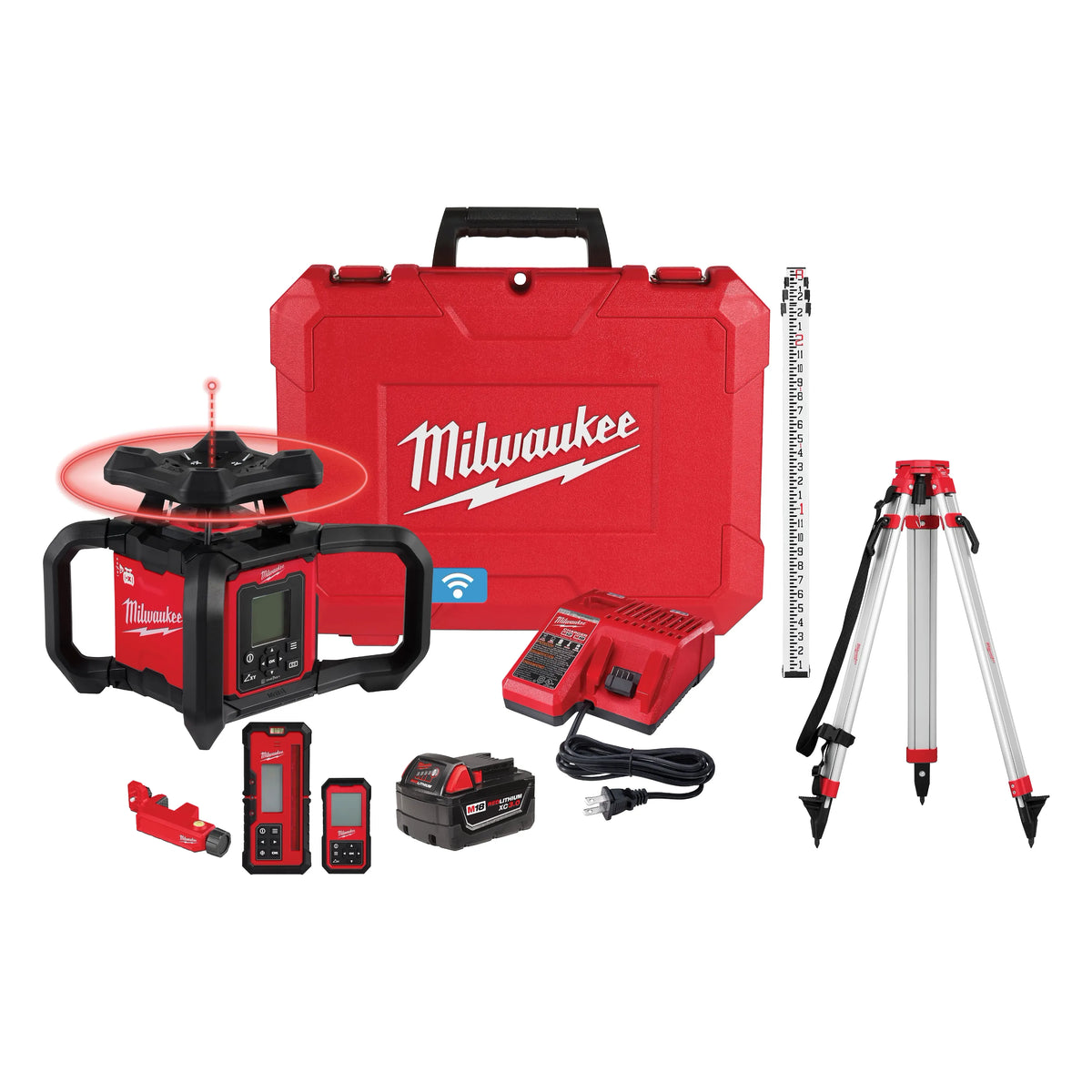 3704-21T M18 red exterior dual slope rotary laser level kit