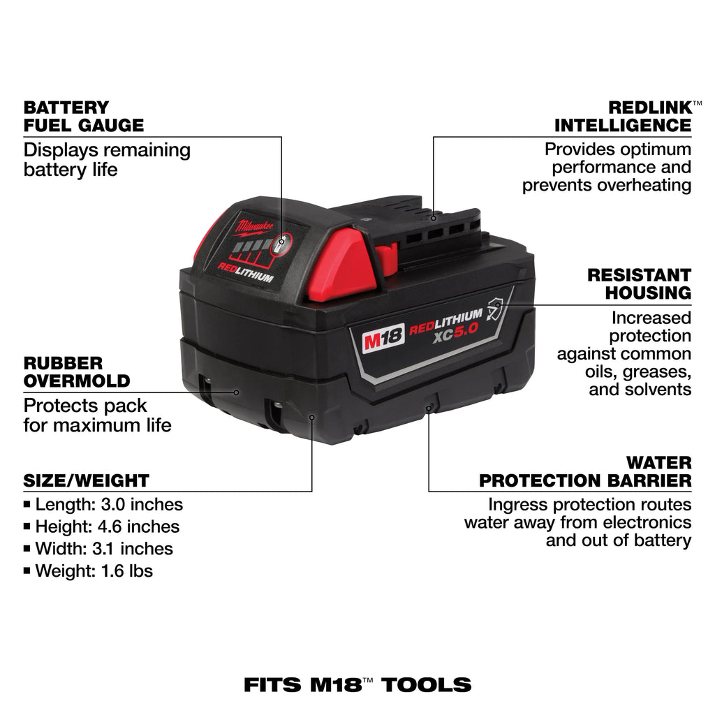 Milwaukee M18 REDLITHIUM XC5.0 Extended Capacity Battery – Configuration Options
