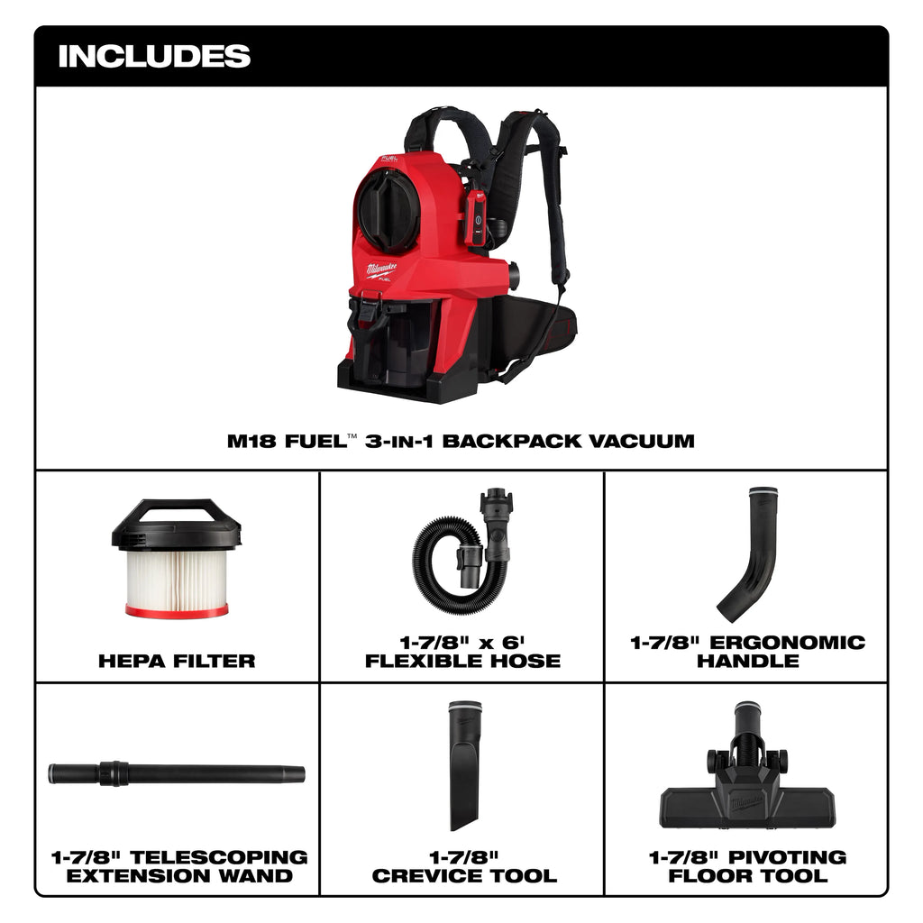 Milwaukee M18 FUEL 3-in-1 Backpack Vacuum | 0895-20