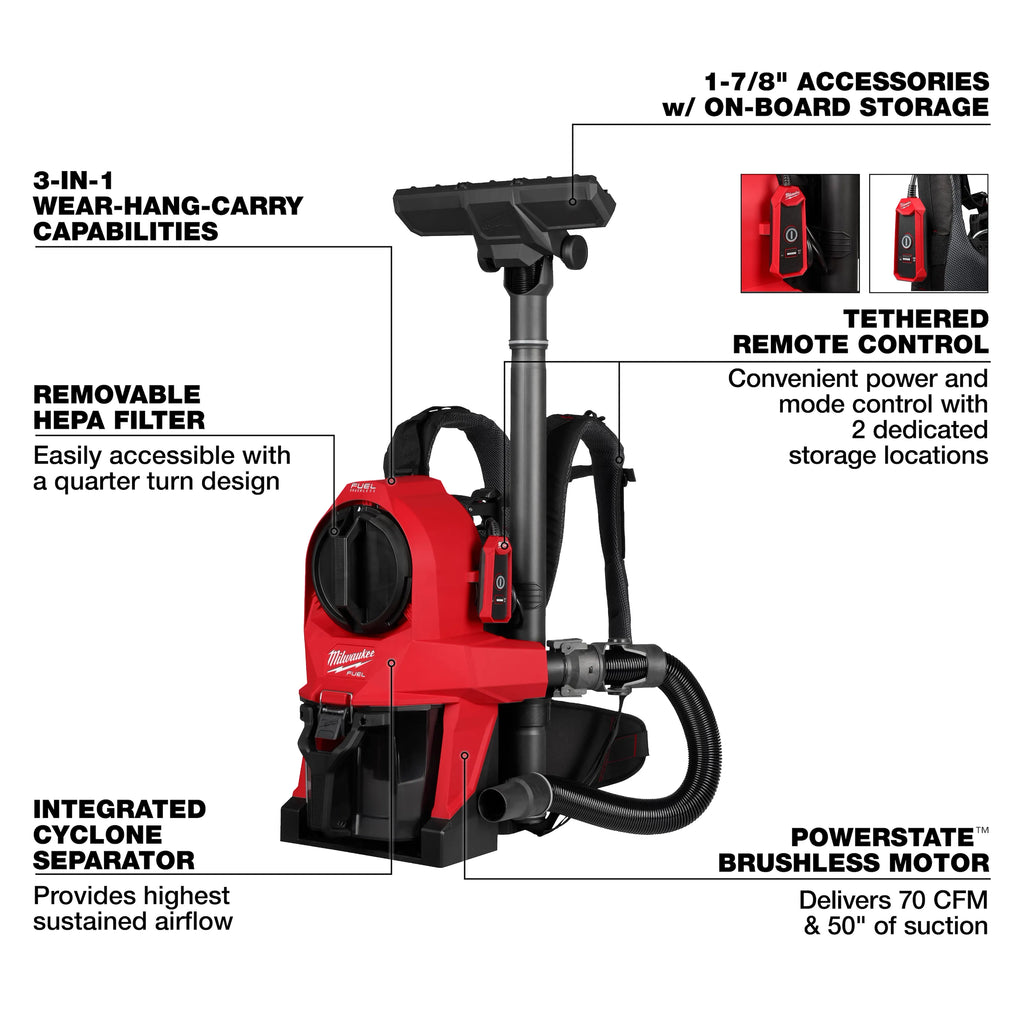 Milwaukee M18 FUEL 3-in-1 Backpack Vacuum | 0895-20