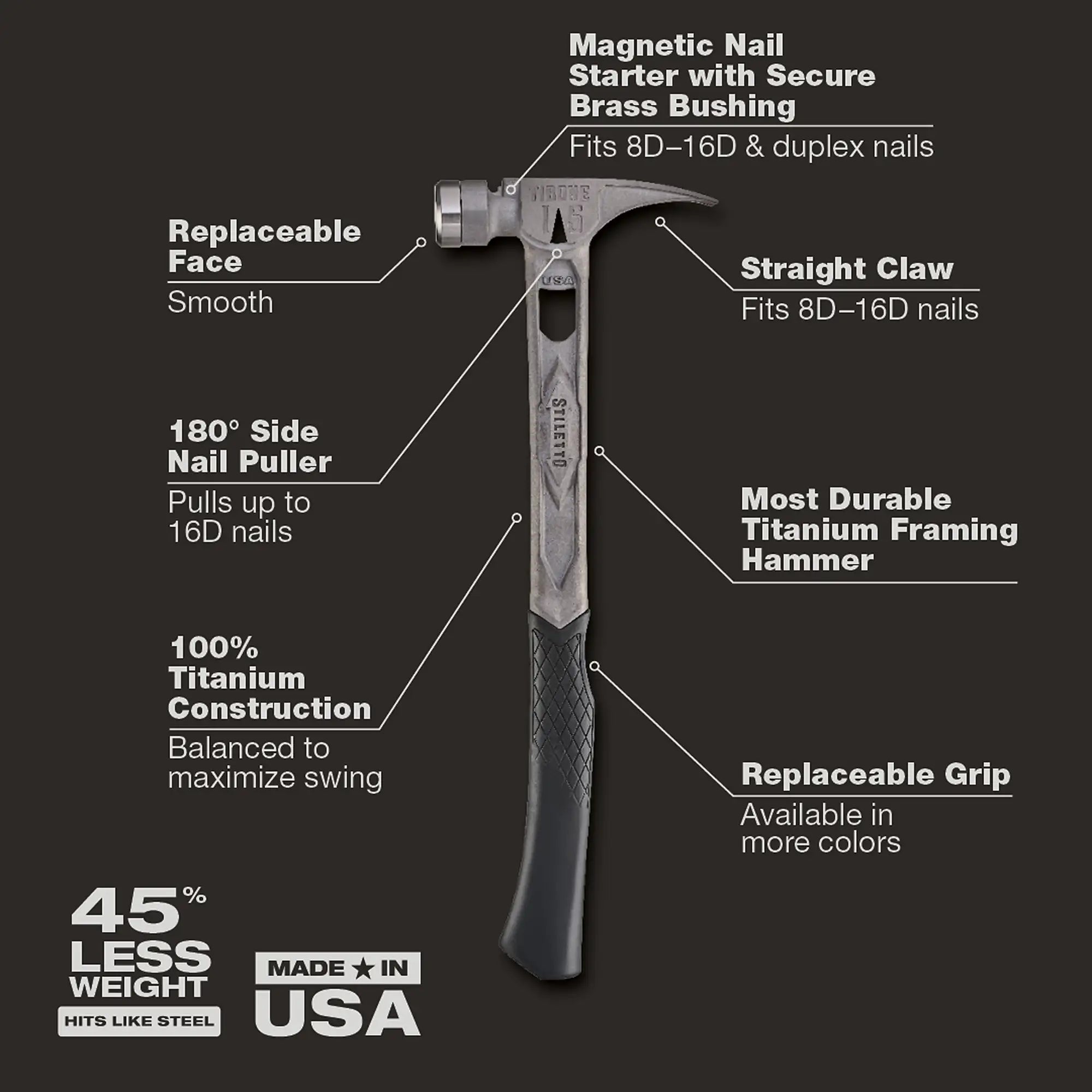 15oz TIBONE™ Smooth/Curved Titanium Hammer