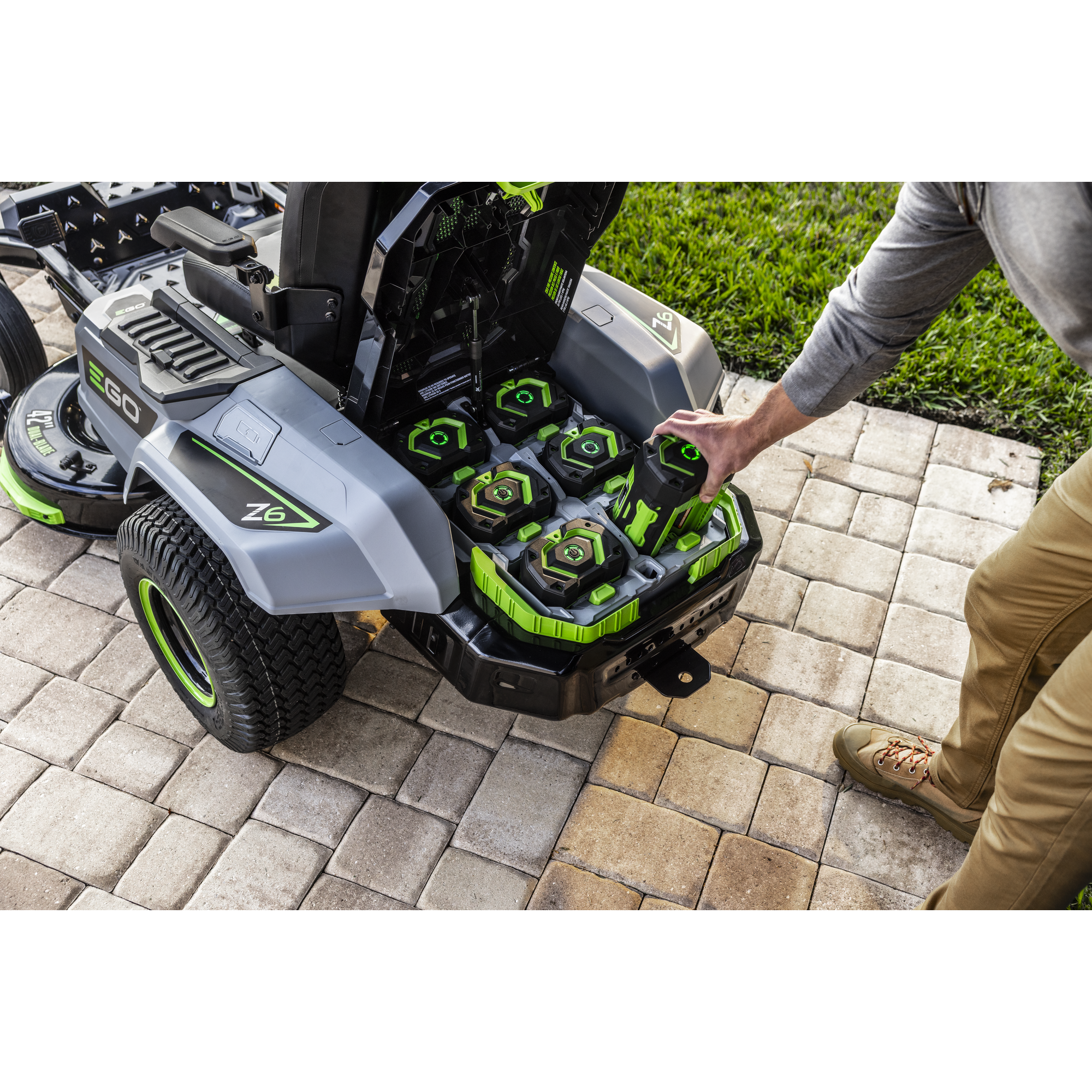 POWER+ Z6 42" Zero Turn Mower with e-STEER™ Technology, Includes (2) 10.0Ah and (4) 6.0Ah Batteries and 800W Charger