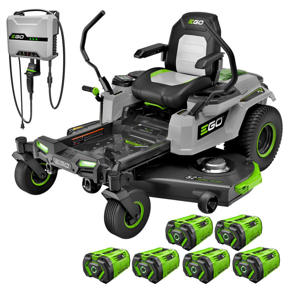 POWER+ Z6 52" Zero Turn Riding Mower, Includes (6) 10.0Ah Batteries and 800W Charger
