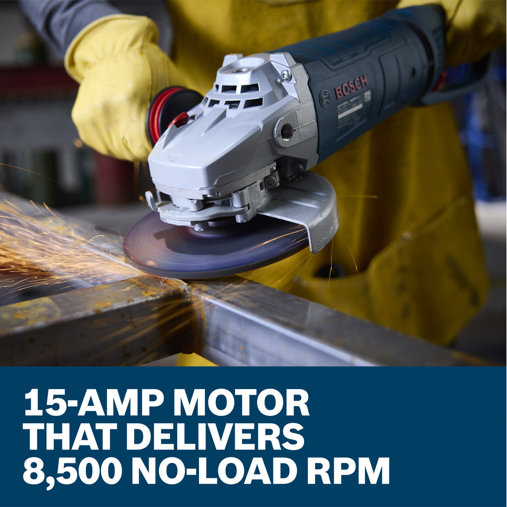 Bosch GWS25-180JR 7 In. Large Angle Grinder – 15 Amp W/ Lock-On Trigger Switch and Rotatable Main Handle