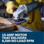 Bosch GWS25-180JR 7 In. Large Angle Grinder – 15 Amp W/ Lock-On Trigger Switch and Rotatable Main Handle