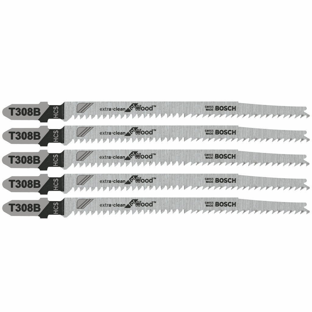 Bosch T308B 5 pc. 4-5/8 In. 12 TPI Extra Clean for Wood T-Shank Jig Saw Blades