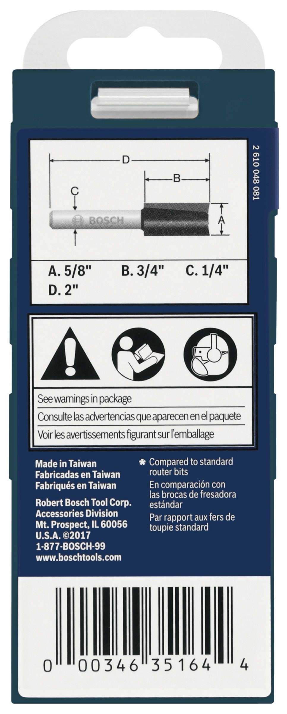 Bosch 85230MC 5/8 In. x 3/4 In. Carbide-Tipped Double-Flute Straight Bit