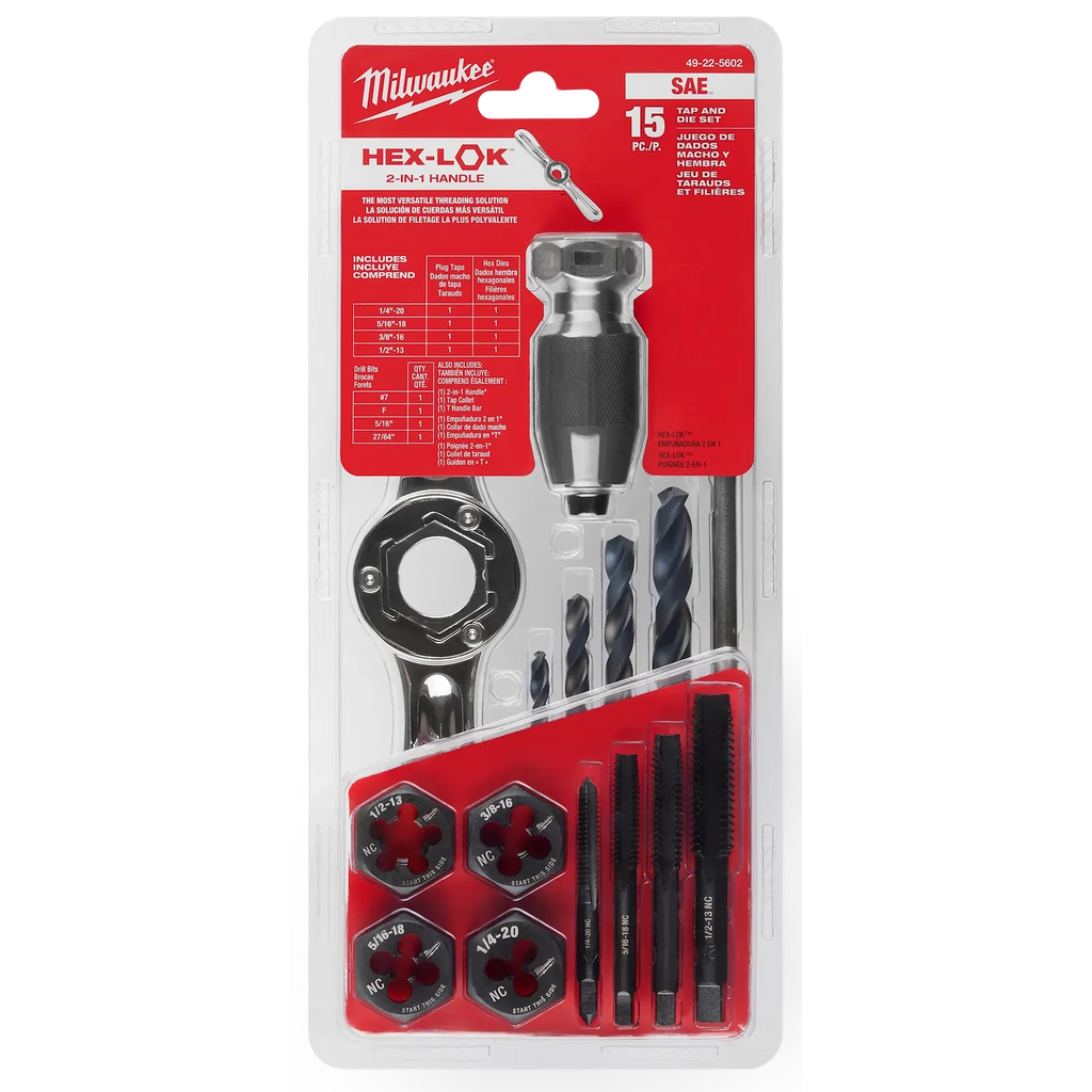 15PC SAE Tap and Die Set with Hex-LOK™ 2-in-1 Handle