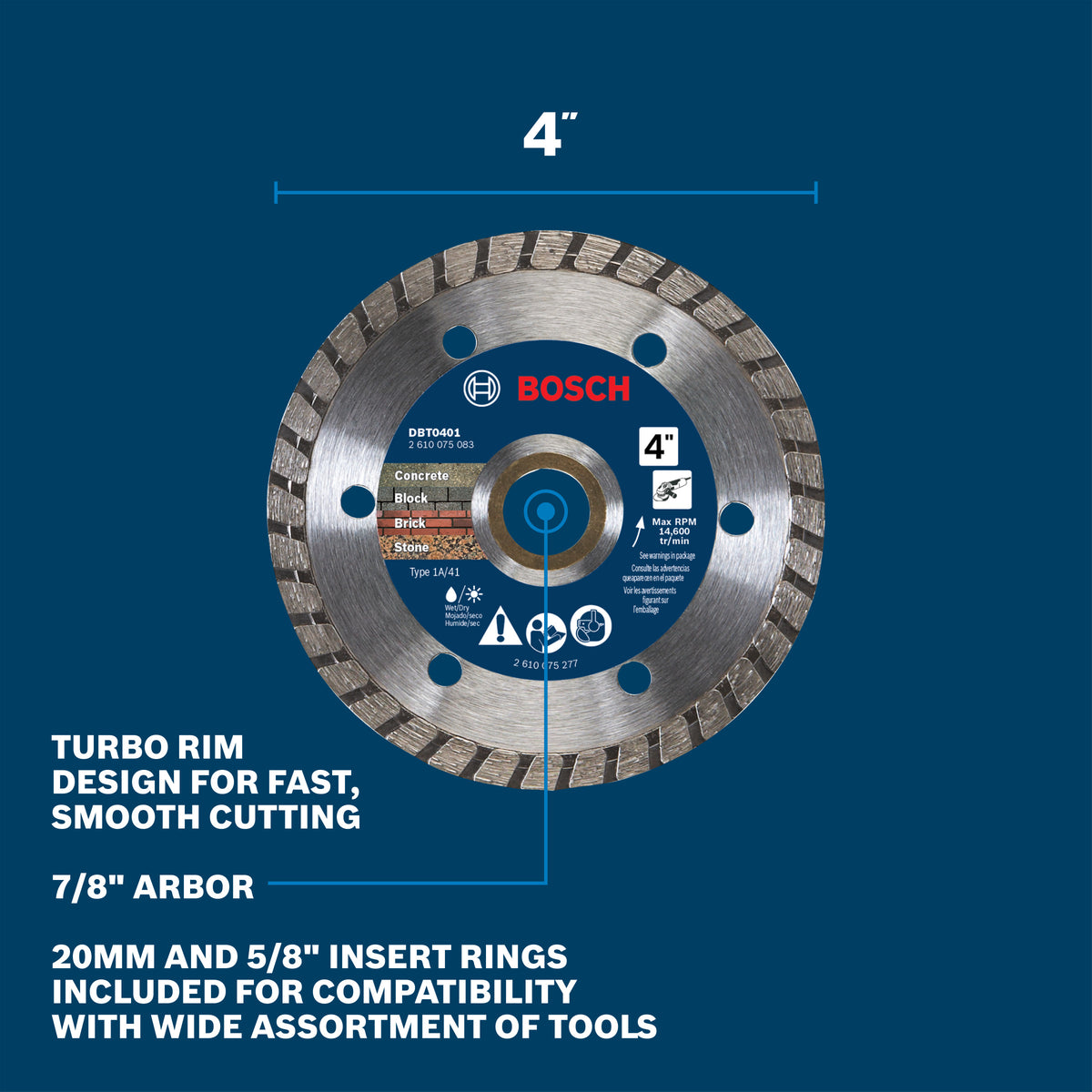 Bosch DBT0401 4 In. Turbo Rim Diamond Blade for Smooth Cuts