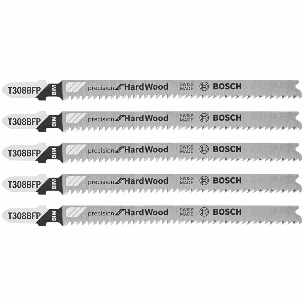 Bosch T308BFP 5 pc. 4-1/2 In. 12 TPI Precision for Hardwood T-Shank Jig Saw Blades