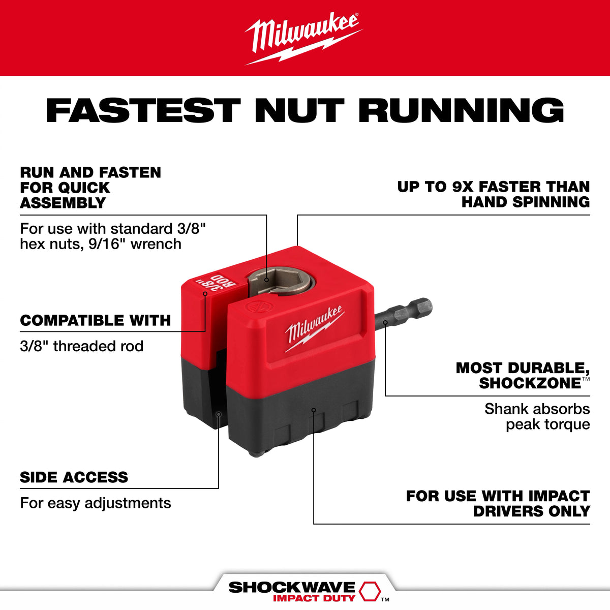 Milwaukee SHOCKWAVE Impact Duty 3/8" Threaded Rod Nut Runner (48-32-2391)