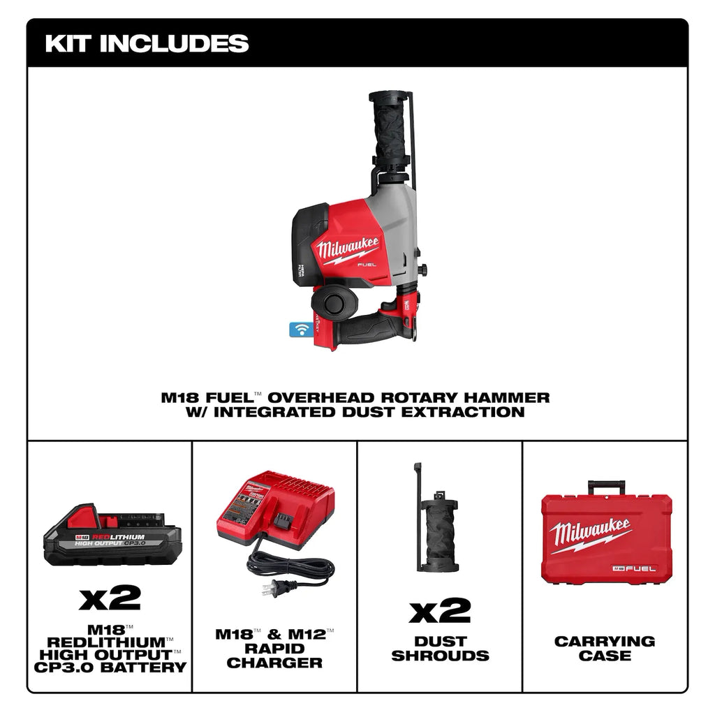 Milwaukee M18 FUEL Overhead Rotary Hammer with  Integrated Dust Extraction | 3311-22