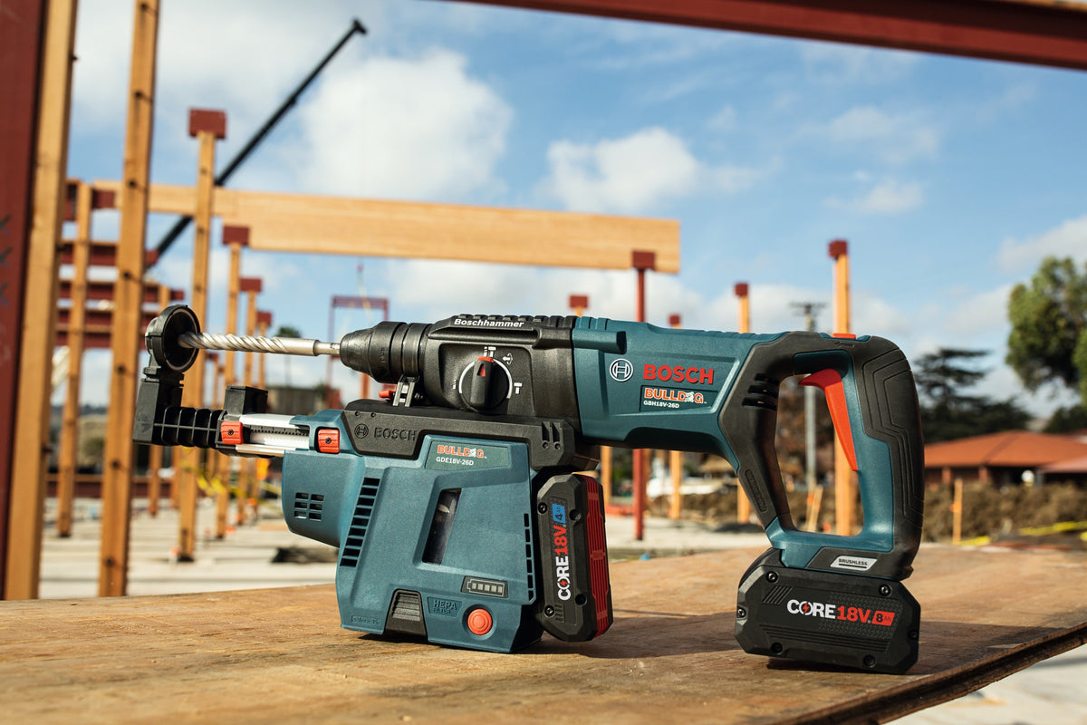 Bosch GDE18V-26DB15 18V SDS-plus Bulldog 1 In. Dust Collection Attachment Kit with (1) CORE18V 4 Ah Advanced Power Battery