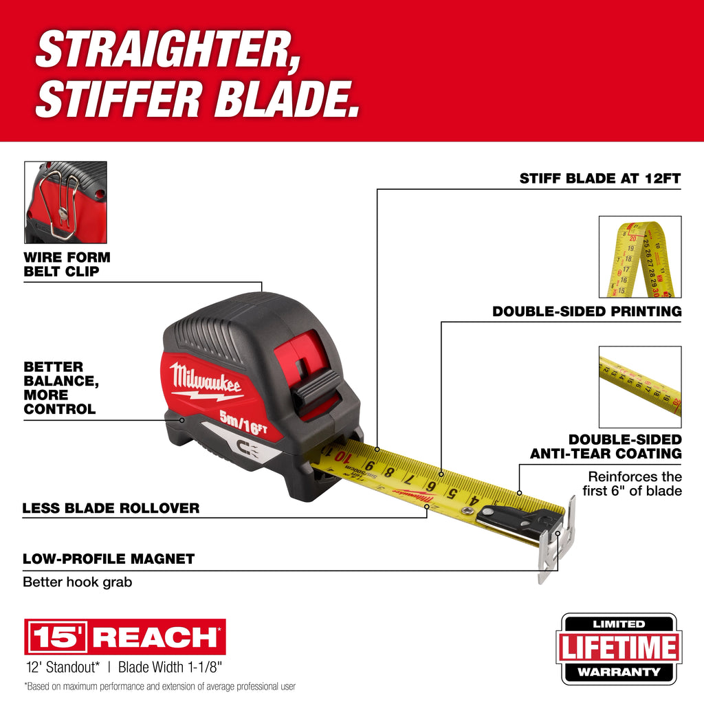 Milwaukee 5m/16ft Magnetic Tape Measure | 48-22-1017M