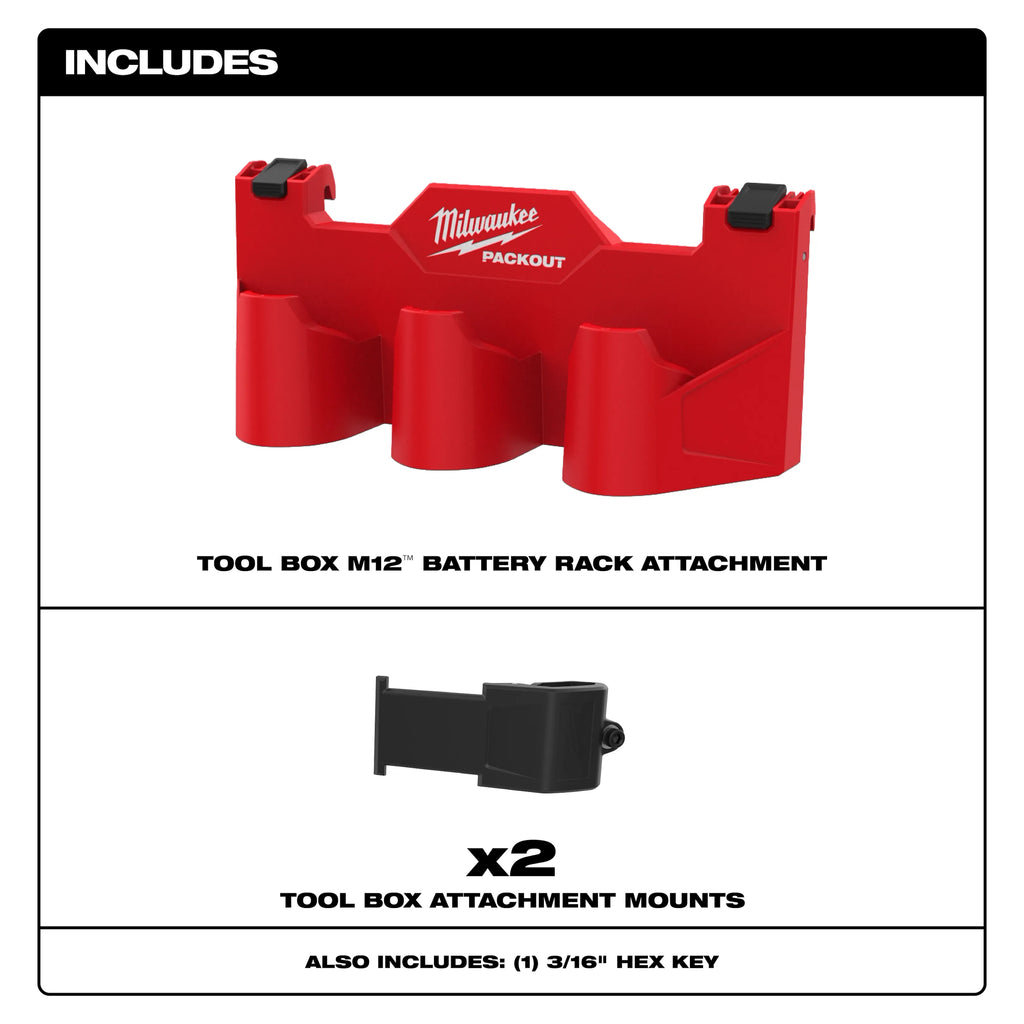 Milwaukee PACKOUT Tool Box M12 Battery Rack Attachment | 48-22-8604