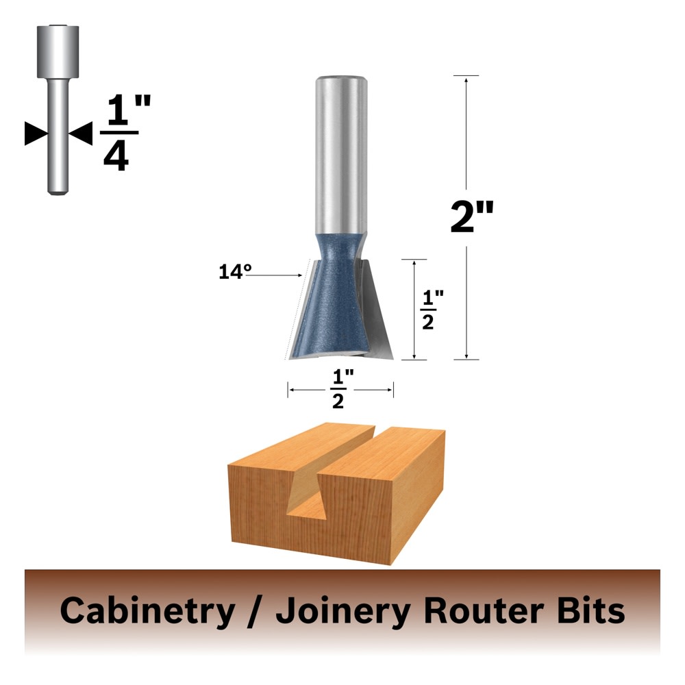 Bosch 84703M 14° x 1/2 In. Carbide Tipped Dovetail Bit