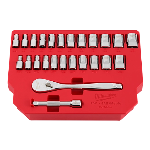 25pc 1/4" Drive Metric & SAE Ratchet and Socket Set with FOUR FLAT™ SIDES