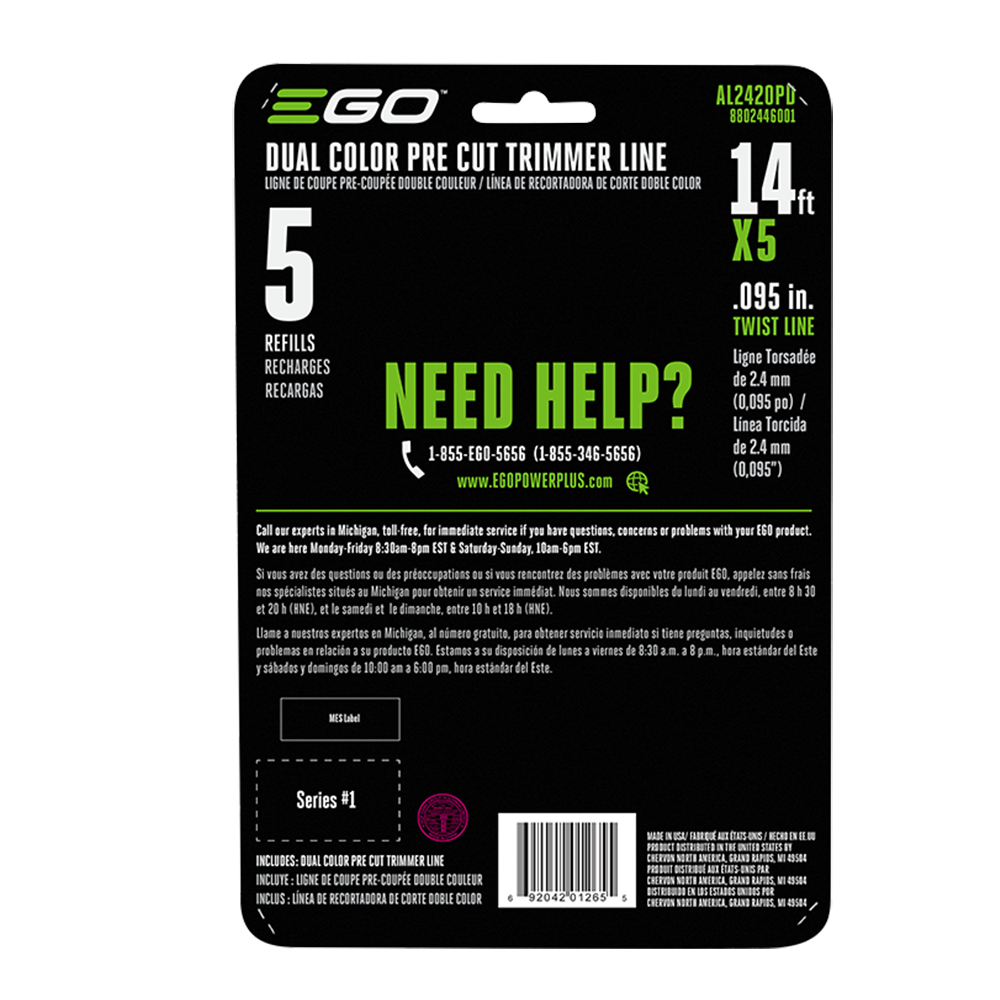 095” Dual Color Pre-Cut Trimmer Line for All EGO Power+ 15" String Trimmers