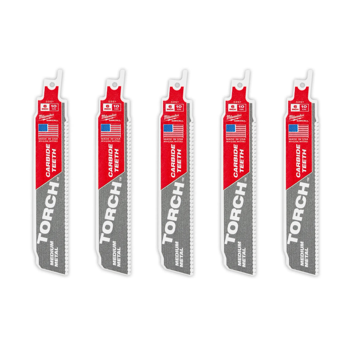 Milwaukee 6" 10TPI The TORCH with Carbide Teeth for Medium Metal 5PK | 48-00-5551