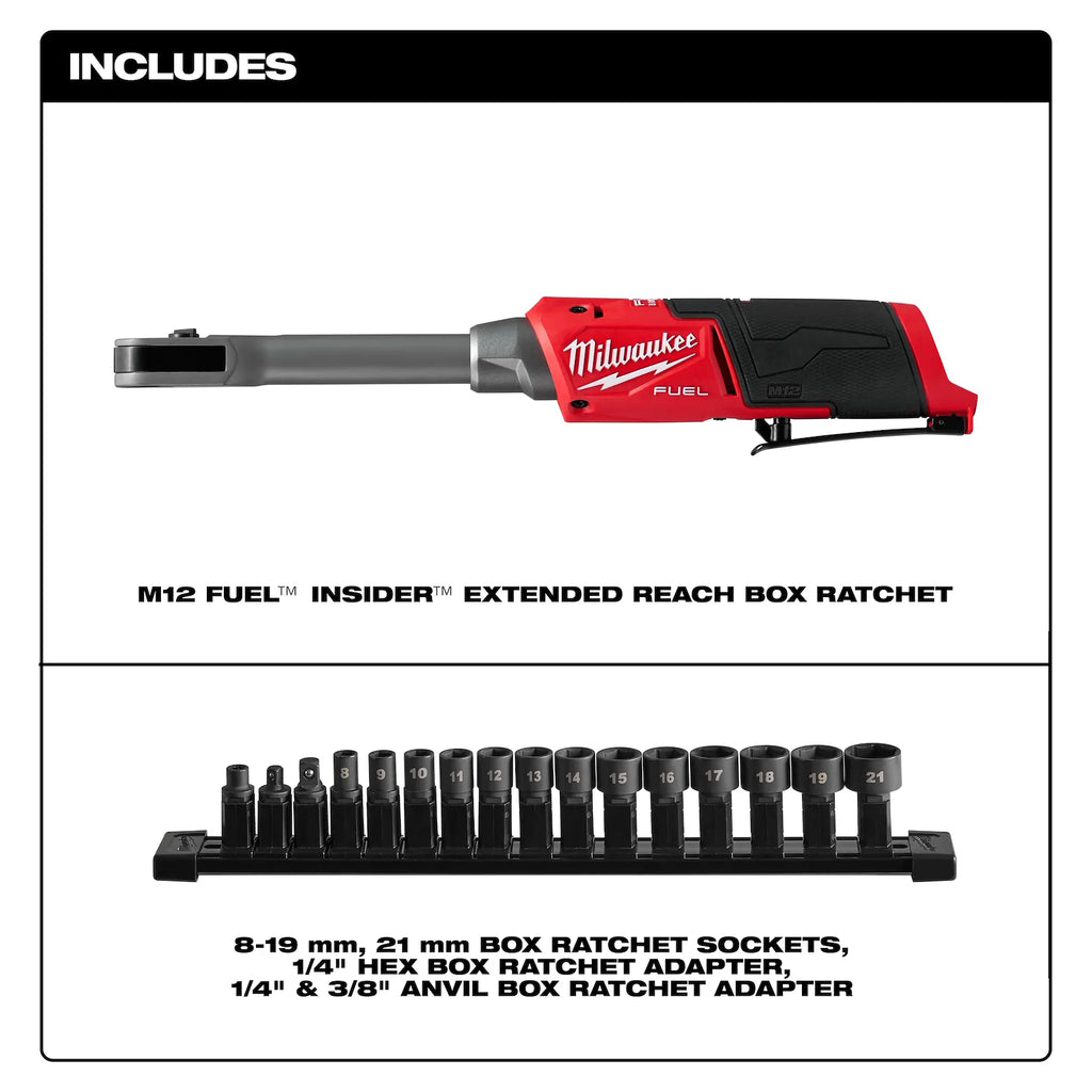 Milwaukee M12 FUEL INSIDER Extended Reach Box Ratchet – Configuration Options