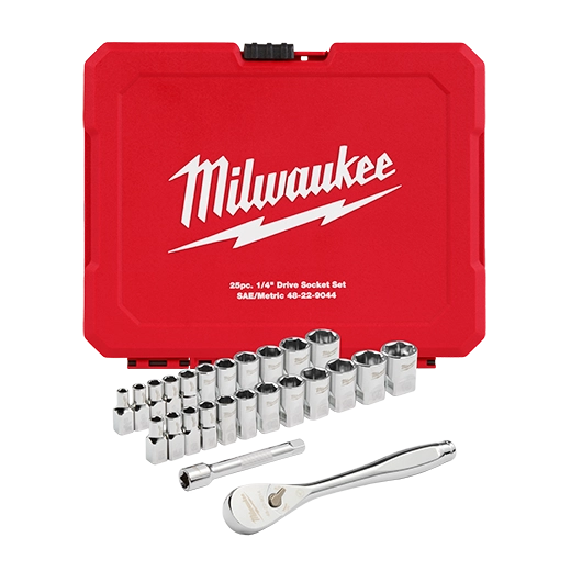 25pc 1/4" Drive Metric & SAE Ratchet and Socket Set with FOUR FLAT™ SIDES