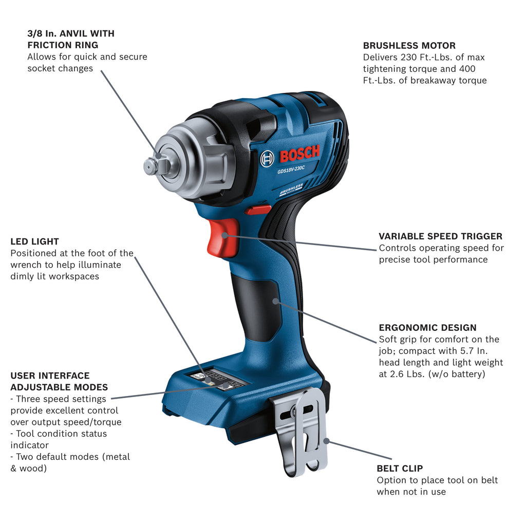 Bosch GDS18V-230CN 18V 3/8 In. Impact Wrench with Friction Ring (Tool Only)