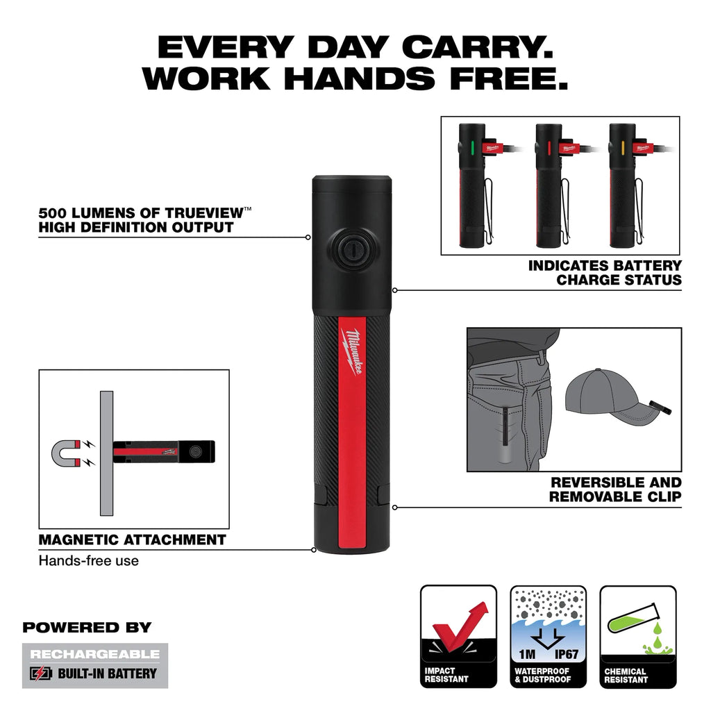 Milwaukee Rechargeable 500L Everyday Carry Flashlight with  Magnet | 2011R