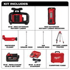 Milwaukee M18 Red Exterior Rotary Laser Level Kit with  Receiver, Tripod, & Grade Rod | 3701-21T
