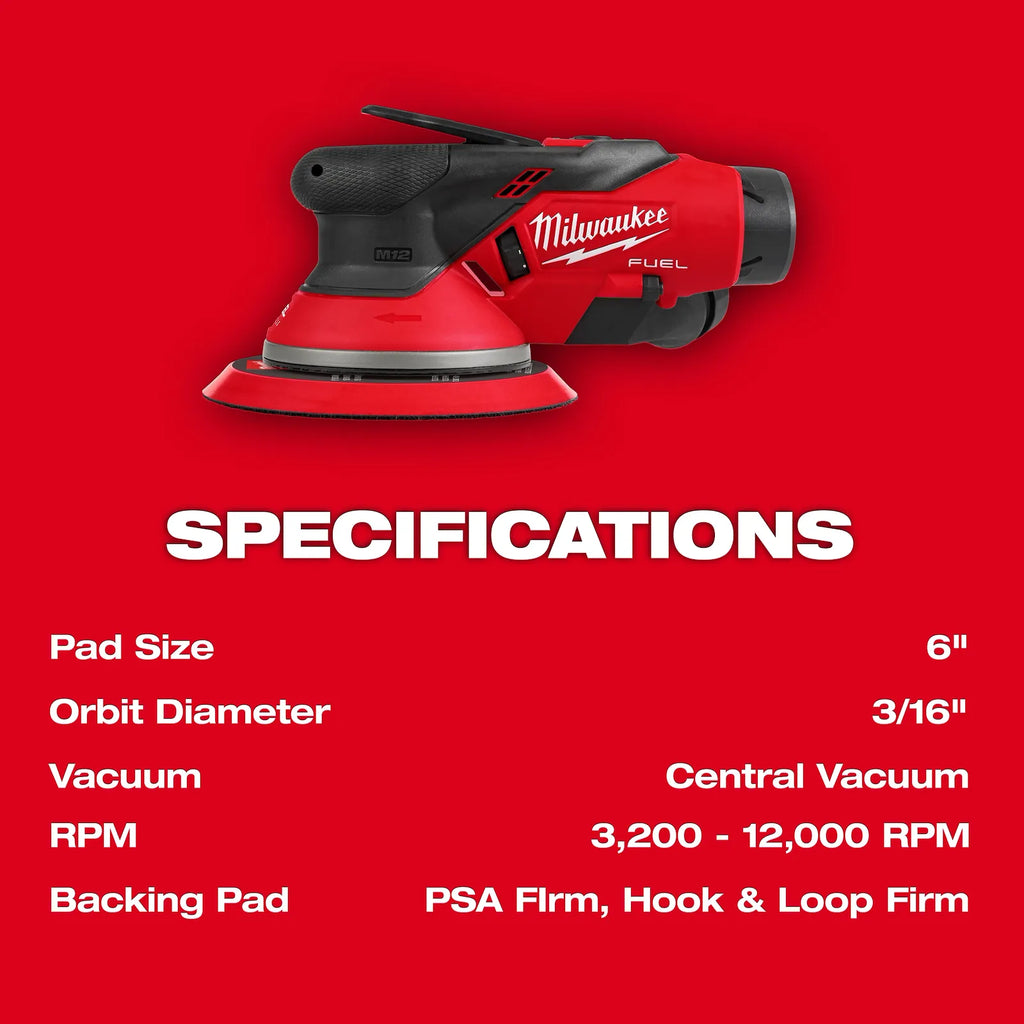 Milwaukee M12 FUEL 6" Random Orbital Sander – Configuration Options