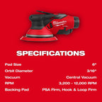 M12 FUEL™ 6" Random Orbital Sander (3/16")