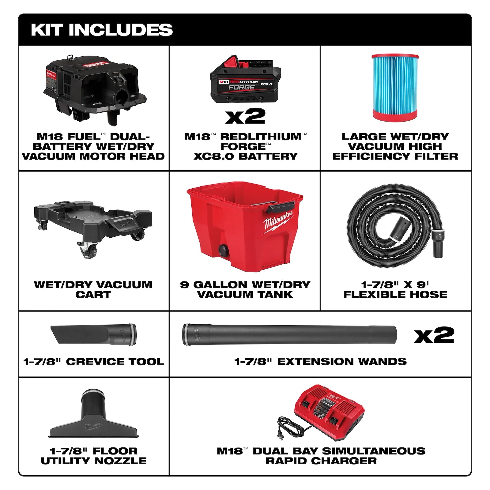 M18 FUEL™ 9 Gallon Dual-Battery Wet/Dry Vacuum