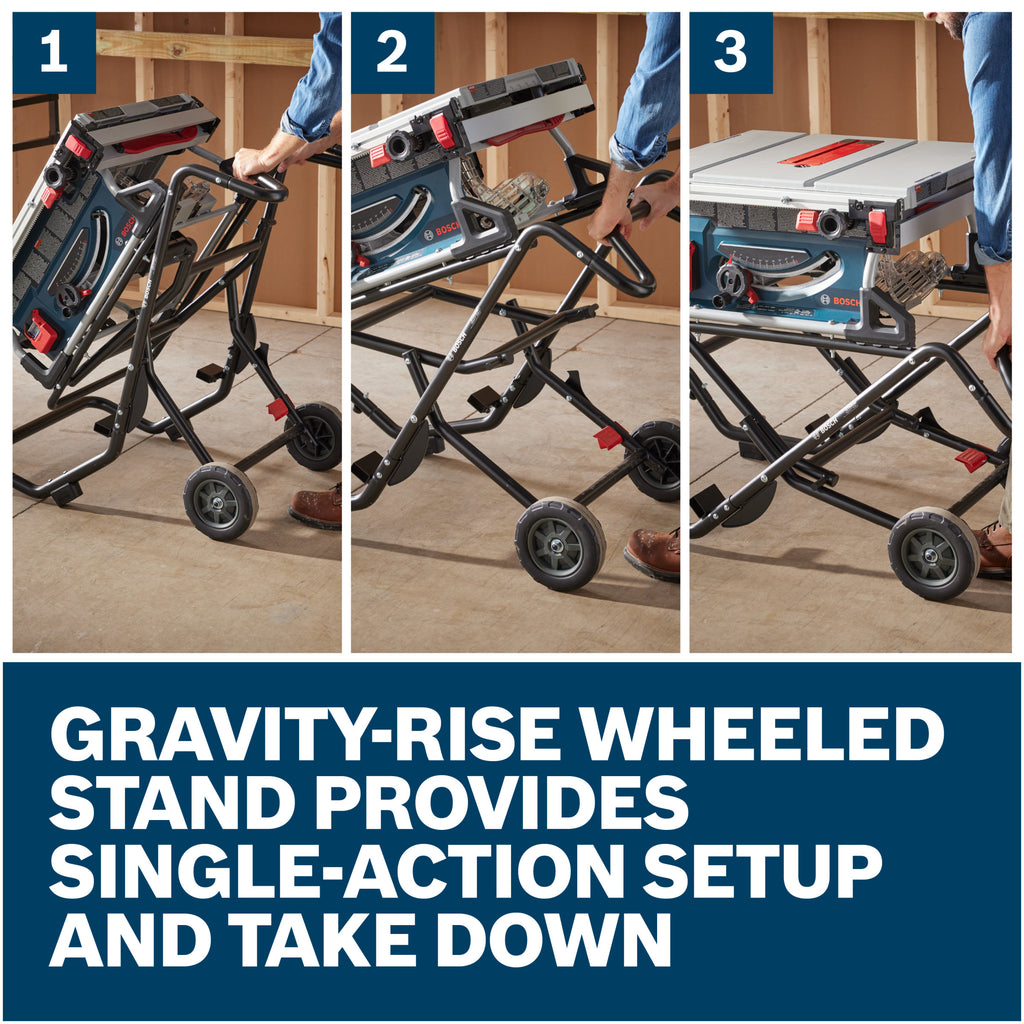 Bosch GTS15-10 10 In. Jobsite Table Saw with Gravity-Rise Wheeled Stand