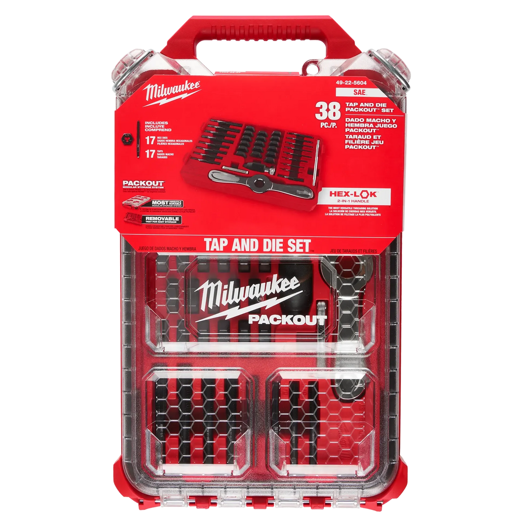 Milwaukee 38-Piece SAE Tap & Die PACKOUT Set with  Hex-LOK 2-in-1 Handle | 49-22-5604