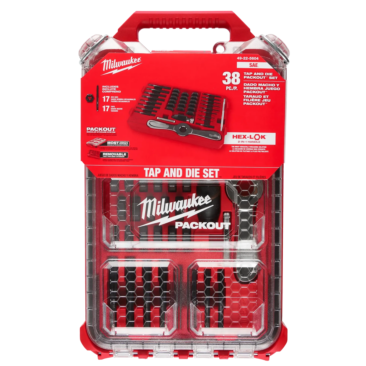 Milwaukee 38-Piece SAE Tap & Die PACKOUT Set with  Hex-LOK 2-in-1 Handle | 49-22-5604