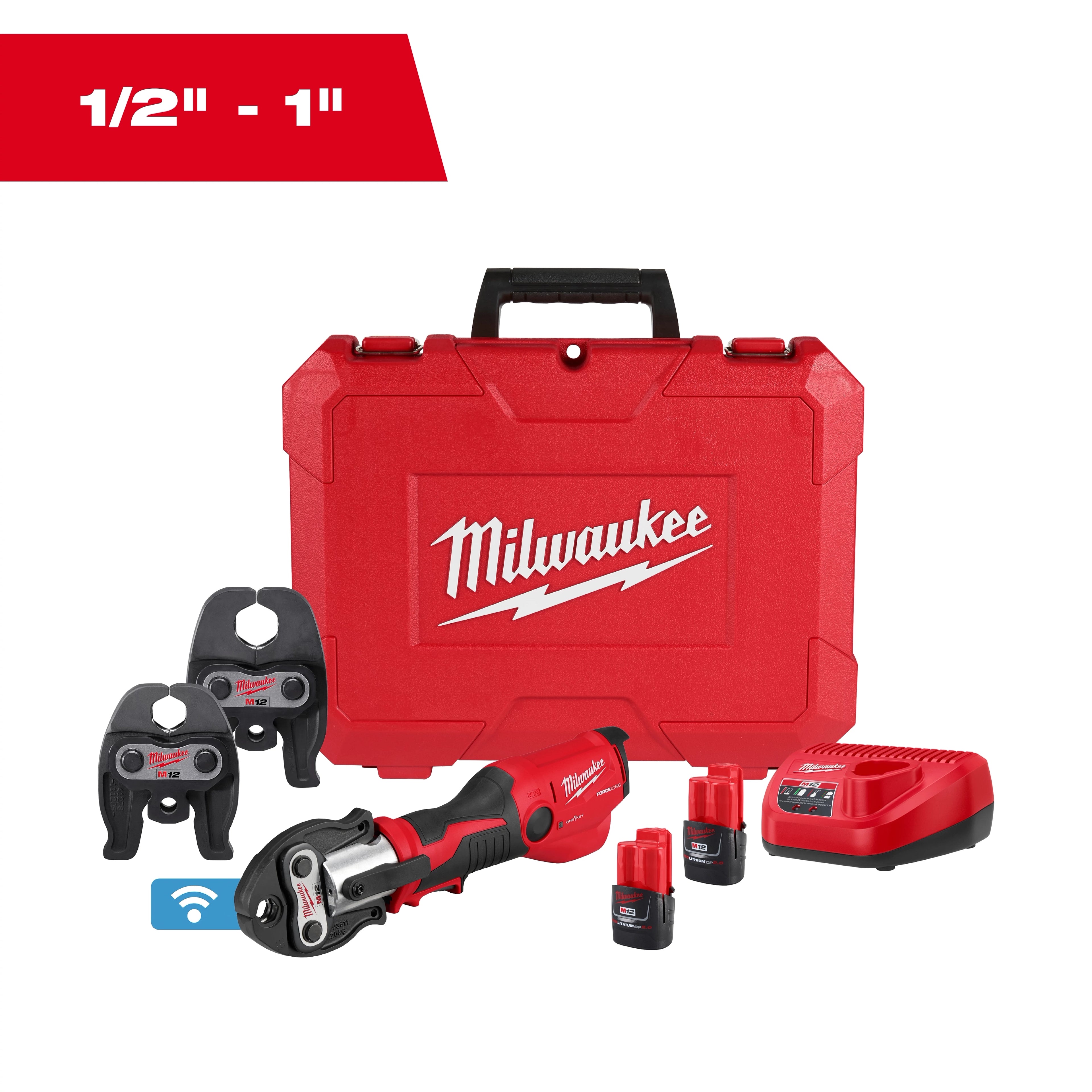 M12™ FORCE LOGIC™ Press Tool Kit w/ ONE‑KEY™ with 1/2" – 1" CTS‑V Jaws