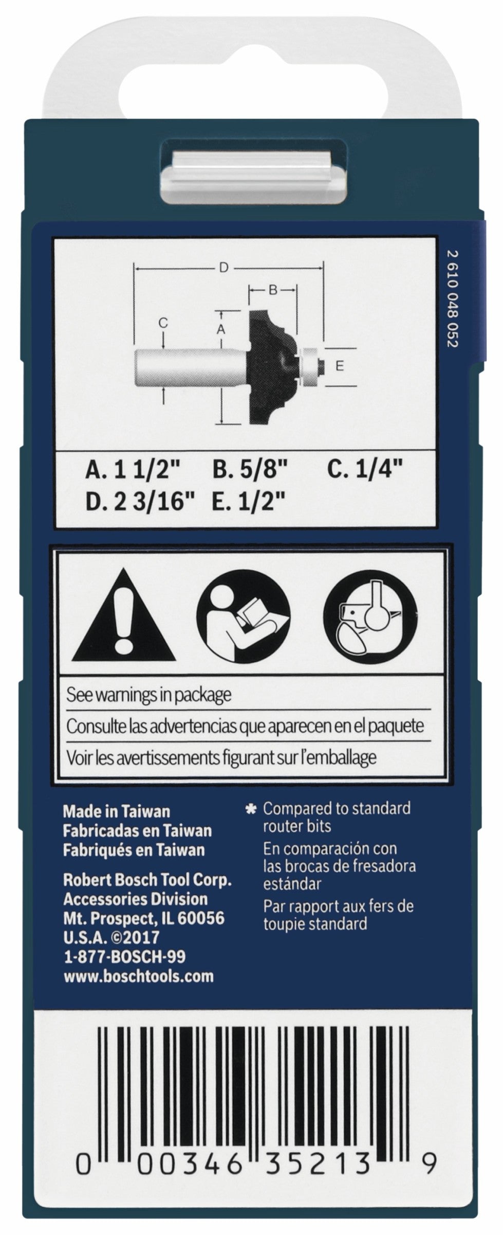 Bosch 85581MC 1-1/2 In. x 5/8 In. Carbide-Tipped Classical Router Bit