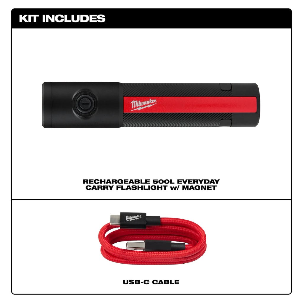 Milwaukee Rechargeable 500L Everyday Carry Flashlight with  Magnet | 2011R