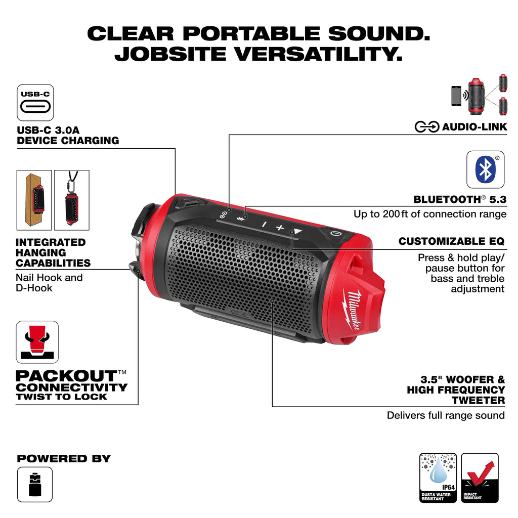 Milwaukee M12 Bluetooth Jobsite Speaker with  PACKOUT Compatibility | 2955-20
