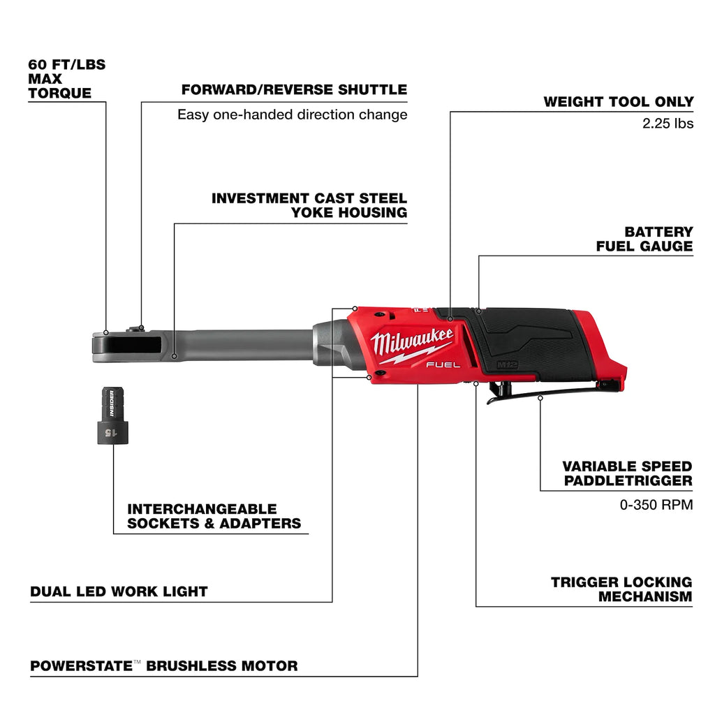 Milwaukee M12 FUEL INSIDER Extended Reach Box Ratchet – Configuration Options