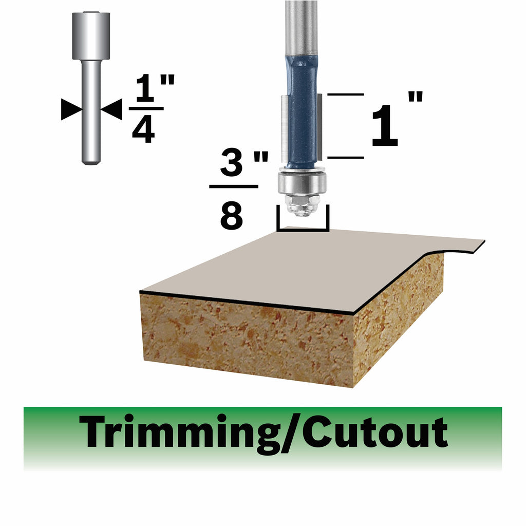 Bosch 85268MC 3/8 In. x 1 In. Carbide-Tipped Double-Flute Flush Trim Router Bit
