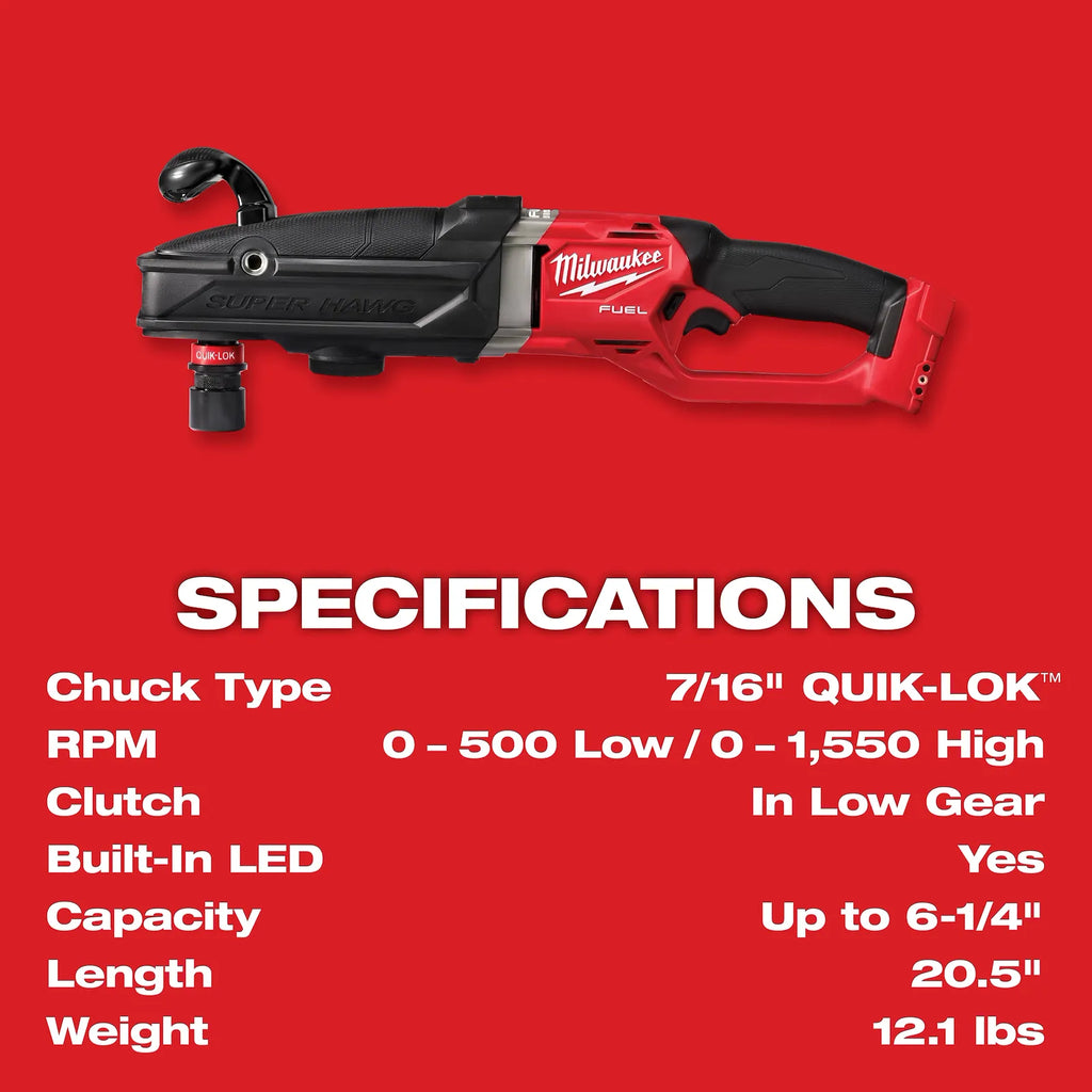 Milwaukee M18 FUEL SUPER HAWG Right Angle Drill with  QUIK-LOK | 2811-20