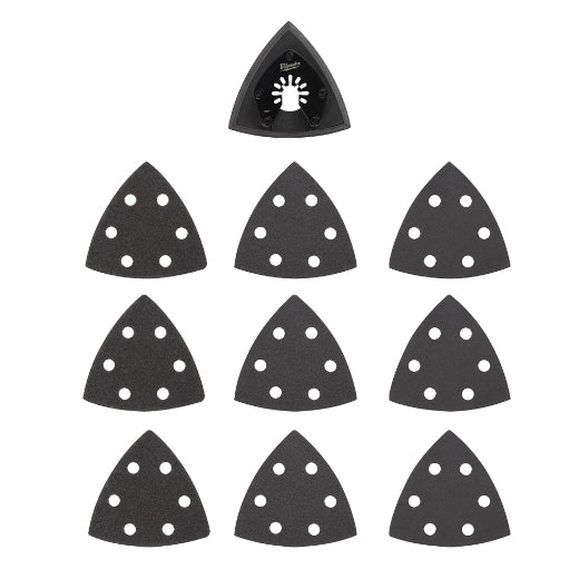 Milwaukee 10-Piece 3-1/2” Triangle Sanding Pad and Sandpaper Set | 49-25-2009