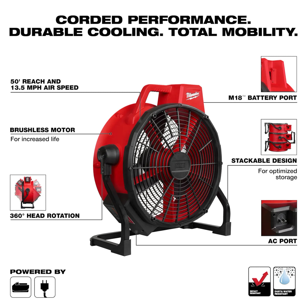 Milwaukee M18 Brushless 18" Fan | 0821-20