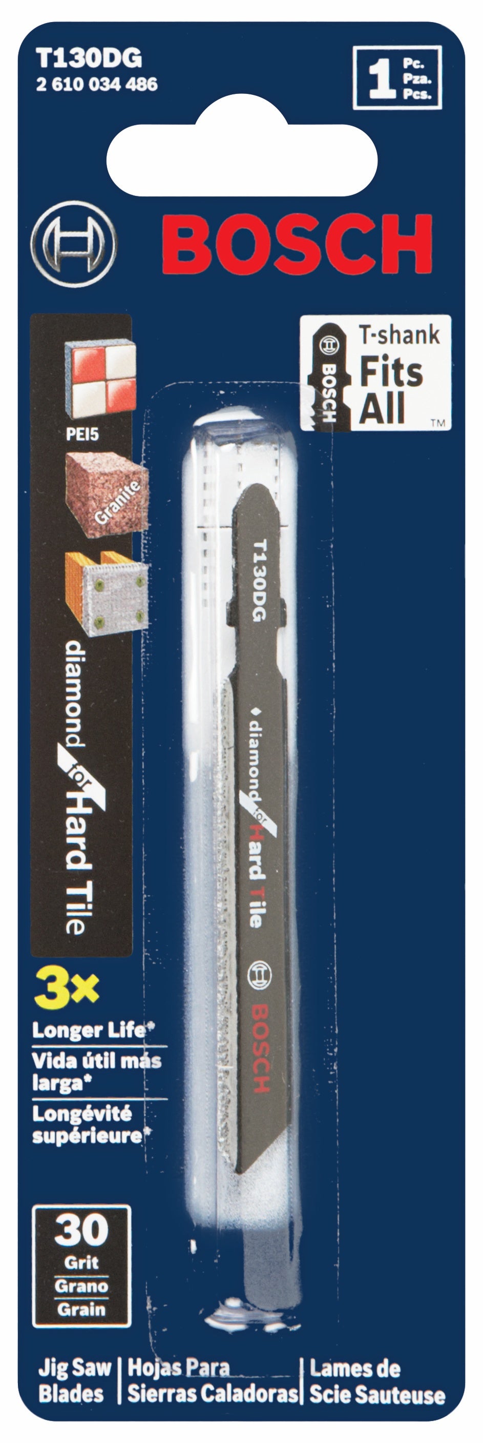 Bosch T130DG 1 pc. 3-1/4 In. 30 Grit Diamond for Hard Tile T-Shank Jig Saw Blades