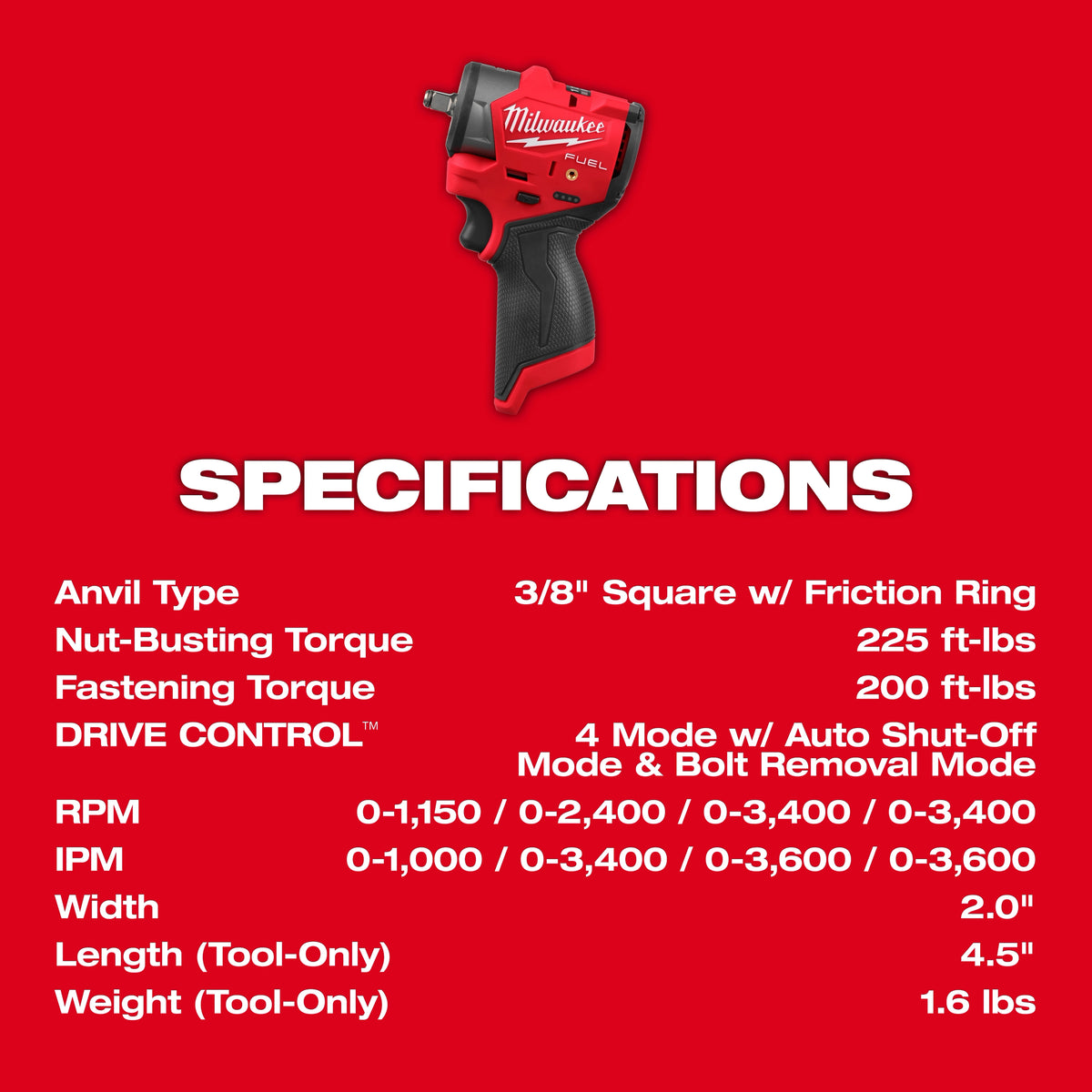 Milwaukee M12 FUEL 3/8" Subcompact Impact Wrench with Friction Ring – Configuration Options