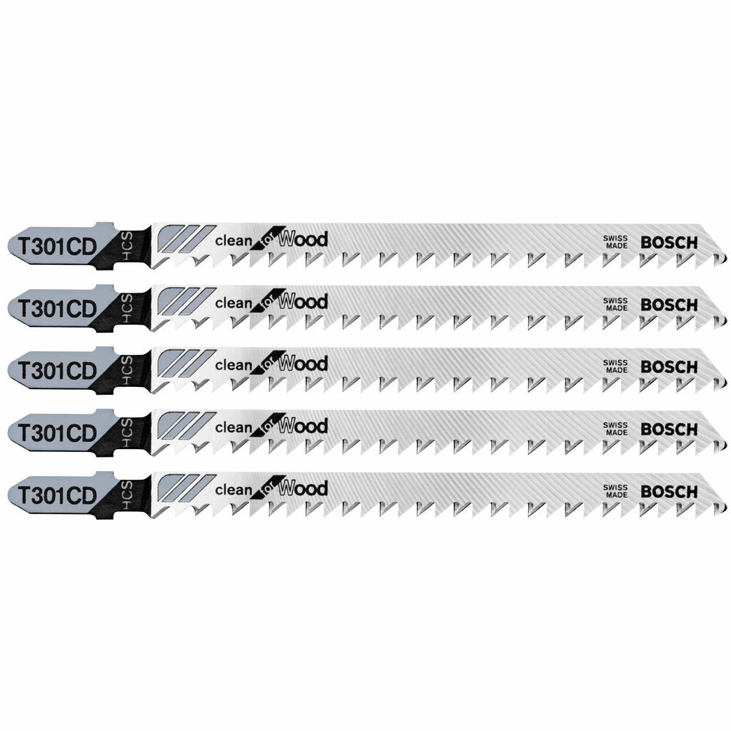 Bosch T301CD 5 pc. 4-5/8 In. 8 TPI Clean for Wood T-Shank Jig Saw Blades
