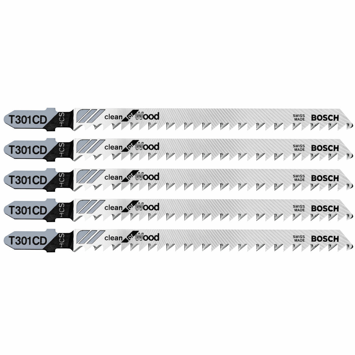 Bosch T301CD 5 pc. 4-5/8 In. 8 TPI Clean for Wood T-Shank Jig Saw Blades
